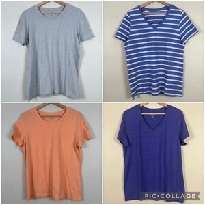 Eddie Bauer Shirt Women XL XXL Short Sleeve V-Neck Crew Stripe Bundle Lot Of 4